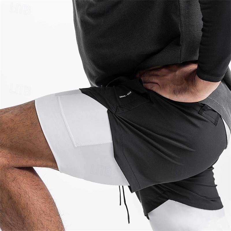 Hombre Pantalones Cortos Running Shorts de gimnasio Pantalones de chándal Bolsillo Correa 2 en 1 Cintura elástica Bermudas Exterior Deporte Deportivo Secado rápido Ligero Suave Maratón Corriendo 2025 - $18.99 –P7