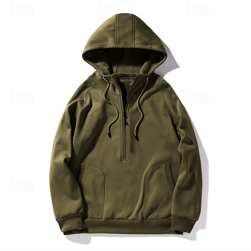 Per uomo Felpa con cappuccio Felpa con cappuccio e cerniera a un quarto Felpa con cappuccio in pile Nero Verde militare Cachi Con cappuccio Liscio Tasche Sportivo Giornaliero Per eventi Streetwear del 2025 a $28.99 –P2