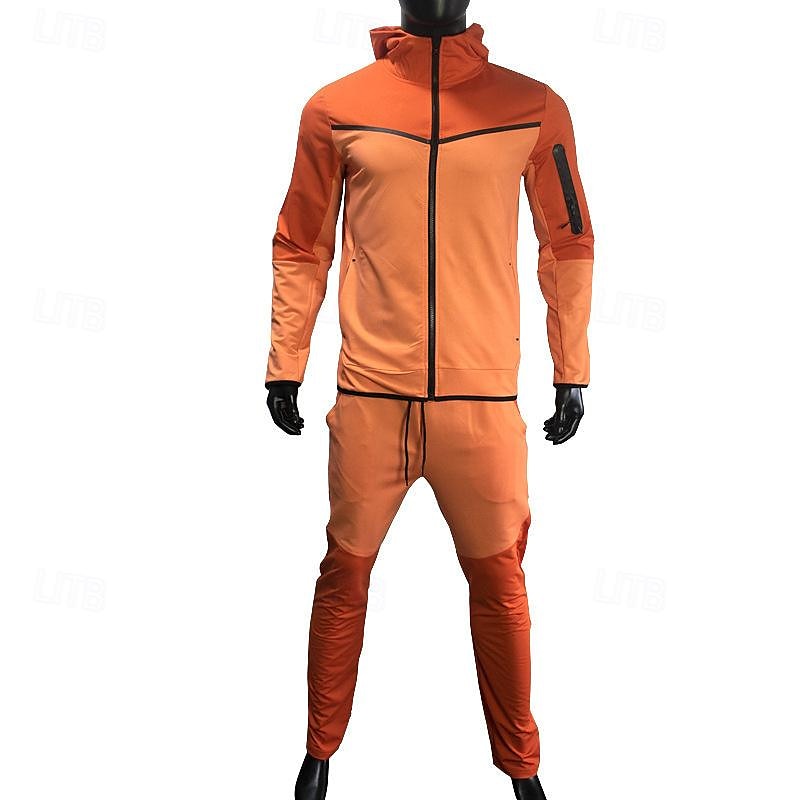 Men's Tracksuit Jogging Suit 2 Piece Full Zip Casual Fall Long Sleeve Breathable Soft Fitness Gym Workout Running Sportswear Activewear Color Block Gray Black Black Orange 2025 - $54.99 –P2