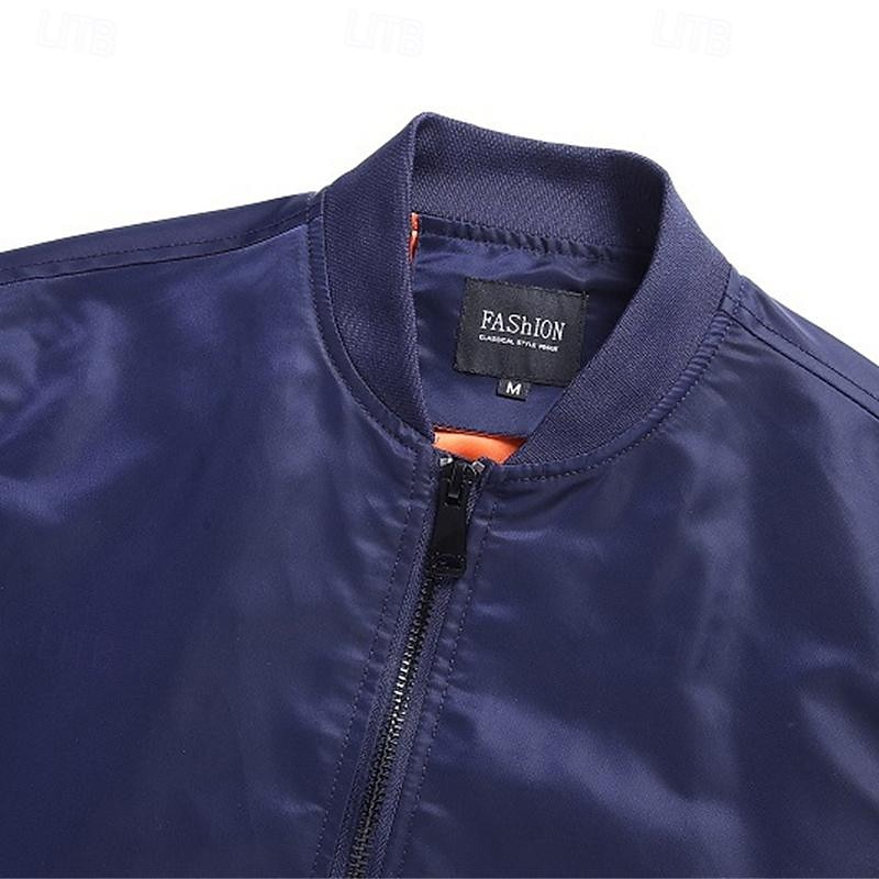 Herren Bomberjacke übergangsjacke Ausgehen Tasche Frühling & Herbst Einfach Klassisch Stehkragen Regulär Schwarz Gelb Rot Königliches Blau Hellgrau Jacken 2025 - $47.99 –P11