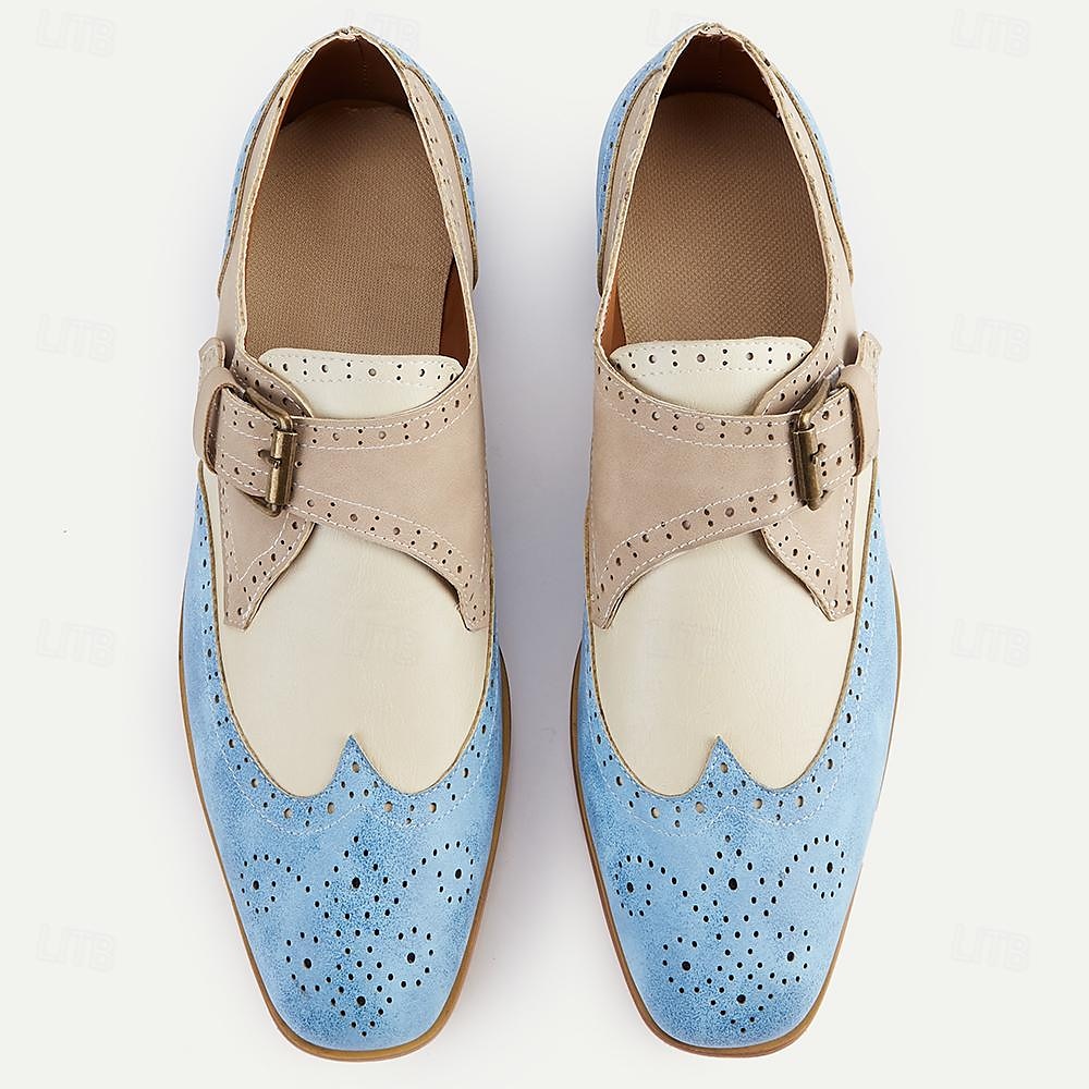 Zweifarbige Oxford-Schuhe im Vintage-Stil für Herren aus Wildleder und Leder mit Brogue-Details und Schnallenriemen – perfekt für formelle und halbformelle Anlässe 2025 - $54.99 –P2