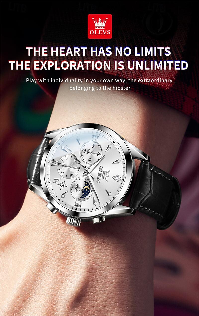 New Olevs Olevs Brand Fashion Trend Men'S Business Watch Luminous Chronograph Calendar 24 Hours Multi-Function Quartz Watch Casual Versatile Waterproof Sports Men'S Wristwatch 2025 - $36.99 –P17