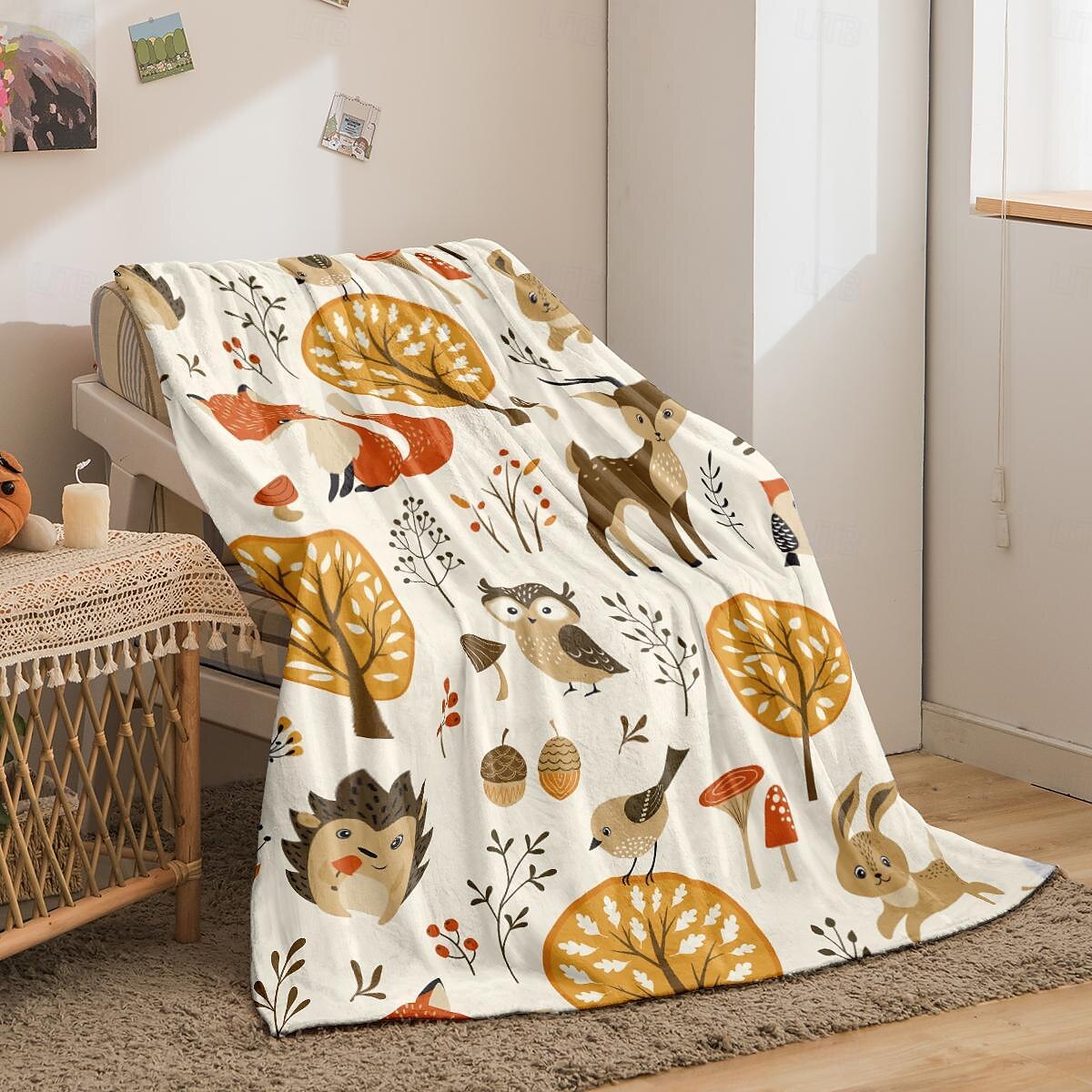 Autumn Animal Flannel Blanket - Soft and Cozy Fabric - Warm and Comfortable Design - Perfect for Fall Home Decor and Snuggling - Ideal for Sofa or Bed 2025 - $27.99 –P9