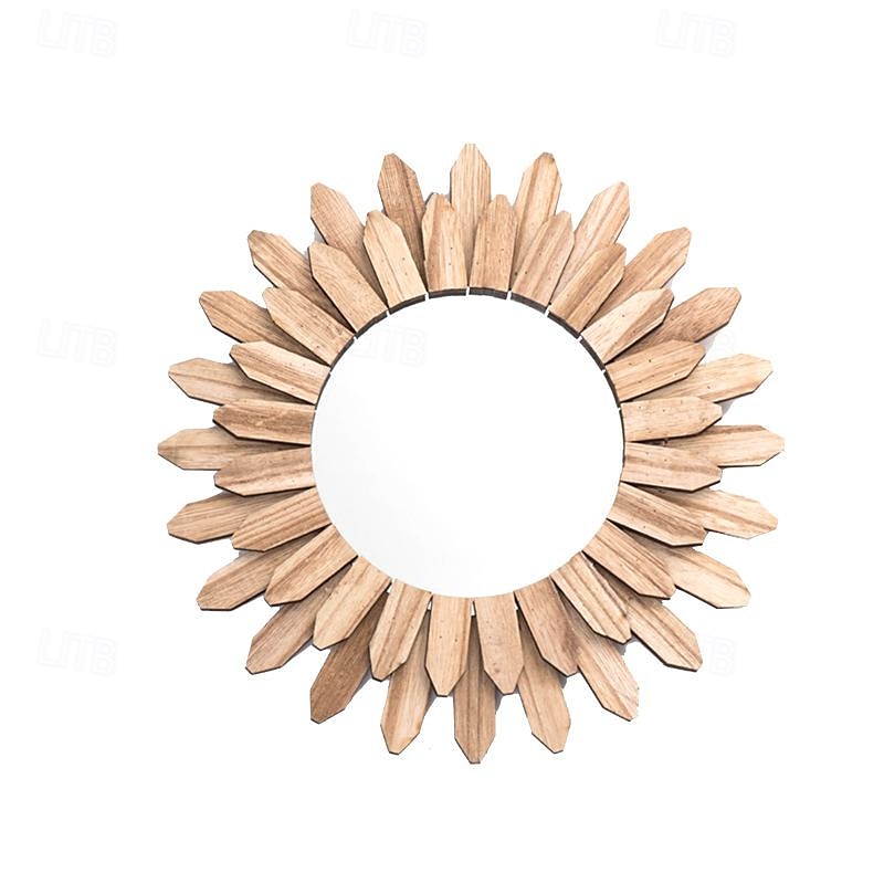 مرآة حائط زخرفية ريفية مستديرة من الخشب مرايا للحائط Sunburst Boho جدار الفن ديكور مرآة لديكور Cottagecore مدخل غرفة النوم وغرفة المعيشة 2025 - $38.99 –P4