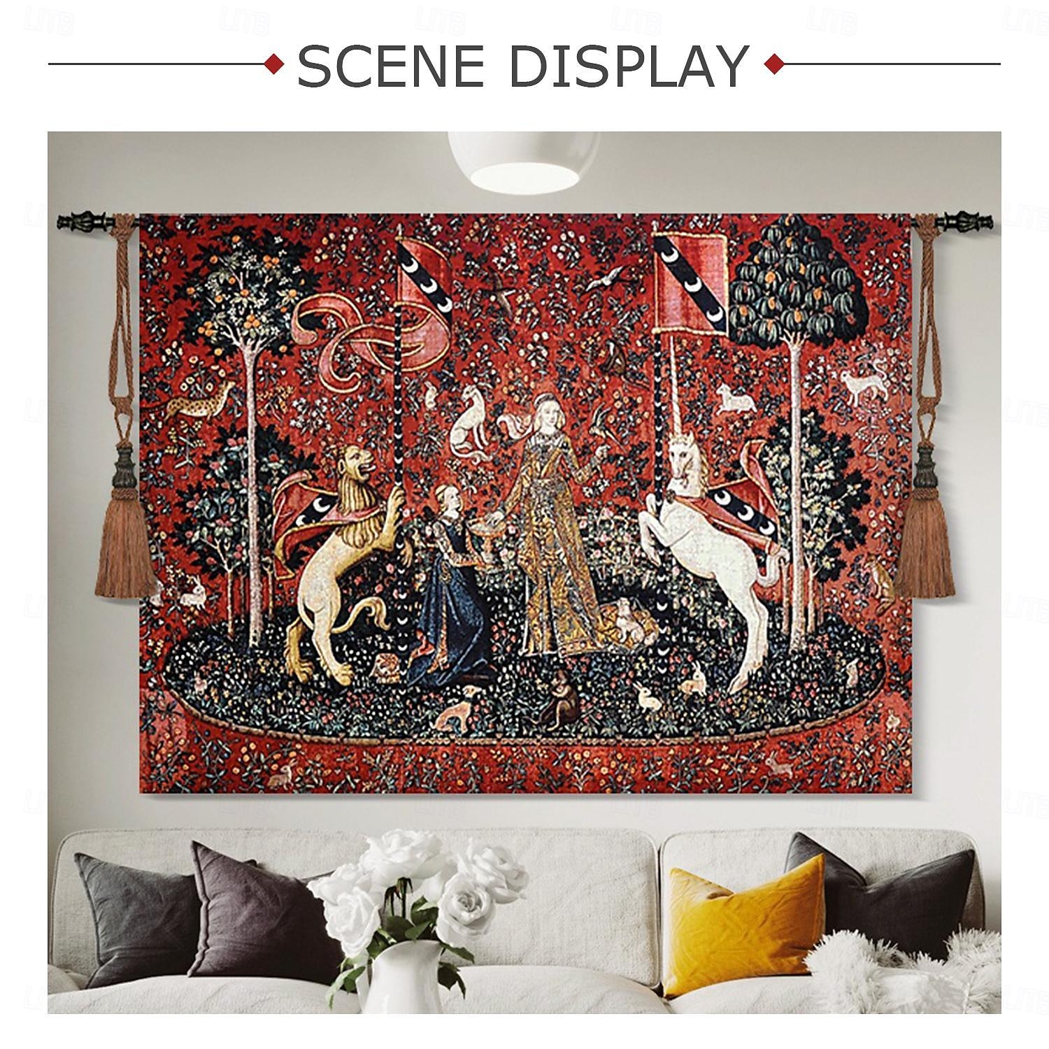 Jacquard Woven Medieval Tapestry Gobelin Aubusson The Lady and The Unicorn Loom Cotton Weave Wall Art Hanging Larger Tapestry Historic Middle Ages Tapestry Reproduction (without tassels and rod) 2025 - $91.99 –P7