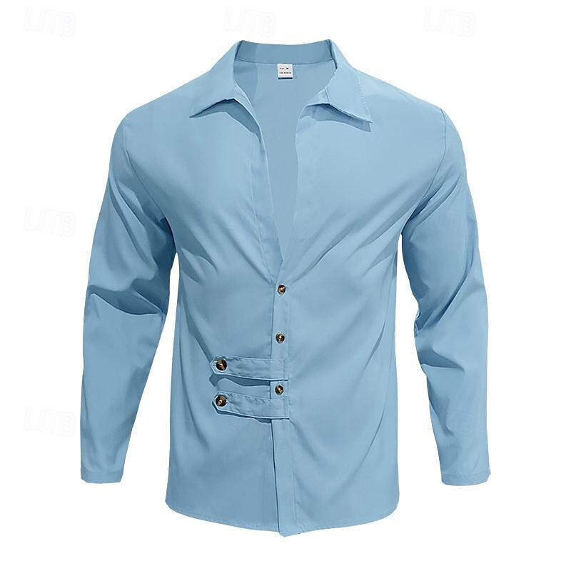 Herren Hemd Sommerhemd Freizeithemd Strandhemd Schwarz Weiß Armeegrün Grau Leicht Blau Langarm Einfach Revers Urlaub Hawaiianisch Button-Down Bekleidung Polyester Mode Lässig Bequem 2025 - $26.99 –P19