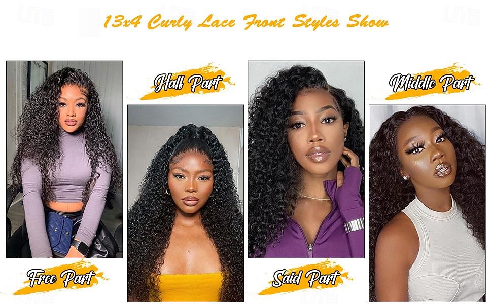 Yavida Brasilianisches Haar Gratis Teil / 13x4 Spitzenfront / Spitzenfront Lockig Freier Teil Mittelscheitel / Tiefer Scheitel Schweizer Spitze Remy Echthaar Damen mit Babyhaaren / Natürlich 2026 - $111.99 –P10