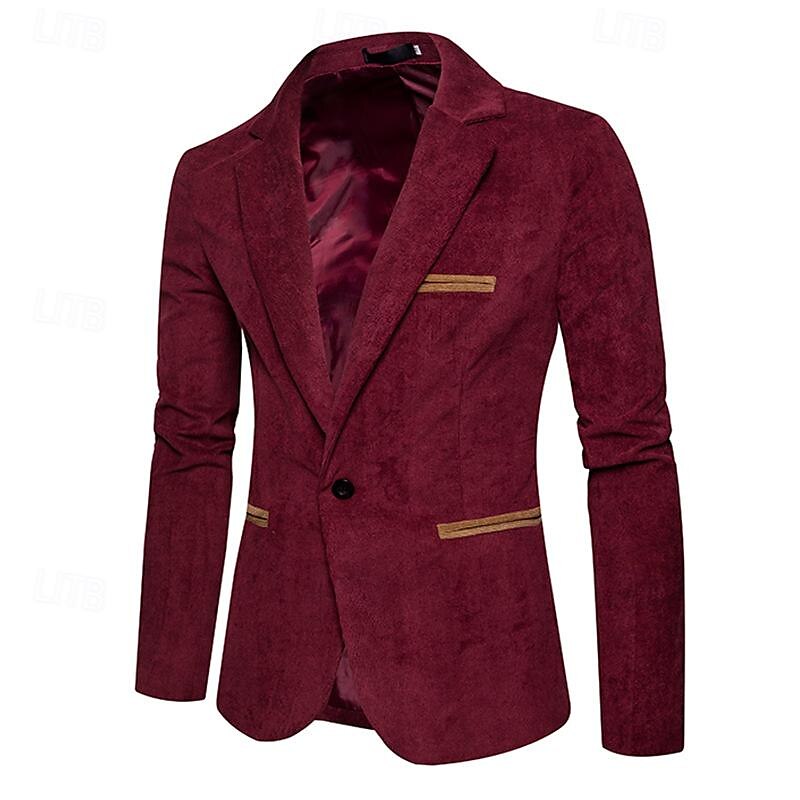 Hombre chaqueta Negocio Fiesta de Cóctel Fiesta de Boda Moda Casual Primavera & Otoño Pana Plano Botón Bolsillo Cómodo Botonadura Simple Chaqueta de sport Burdeos Azul Marino Color Caquí 2025 - $44.99 –P6