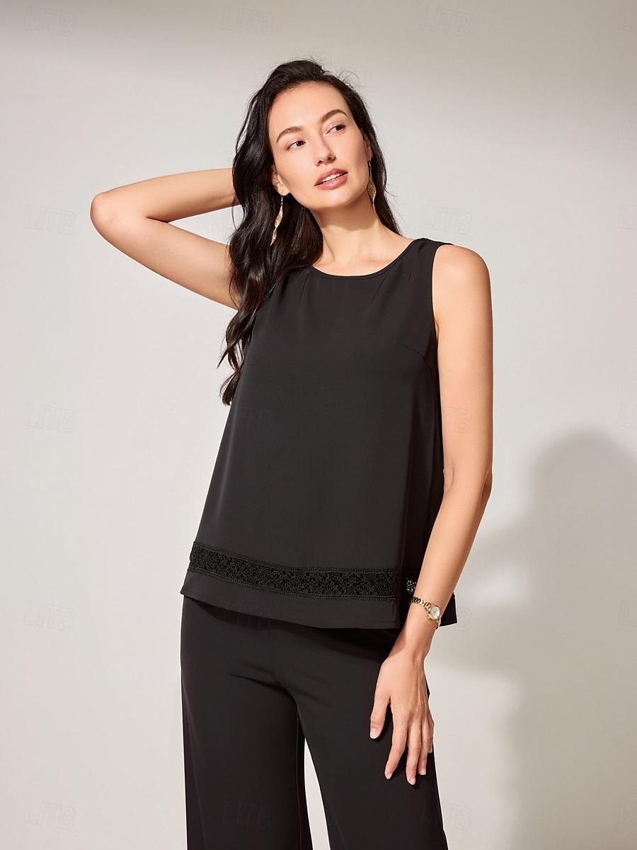 Pentru femei Bluză Culoare solidă Stilat Modern Fără manșon Stil Nautic Muncă Dantelă Capsă Negru Vară Primăvară Toamnă 2025 - $49.99 –P7