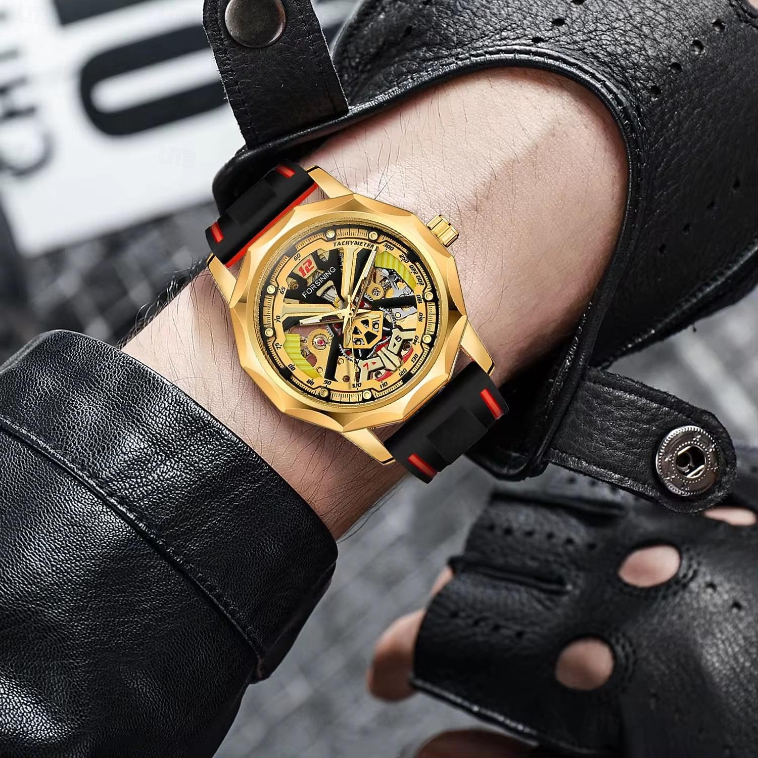FORSINING Herre Mekanisk Klokke Kreativ Mote Hverdagsklokke Armbåndsur Automatisk selvopptrekk VANNTETT Dekorasjon Silika Gele Klokke 2025 - $35.99 -P5
