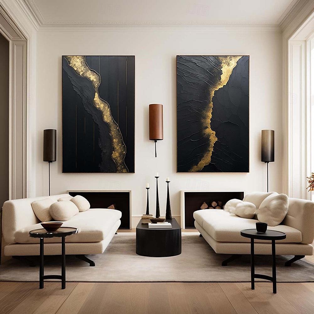 Wabi Sai Art, handgefertigtes schwarzes Wandkunstgemälde, handgemaltes schwarz-goldenes Strukturgemälde, Ölgemälde mit goldener Struktur, Wandkunst, schwarzes abstraktes Gemälde, Kunstgemälde im 2025 - $125.99 –P6