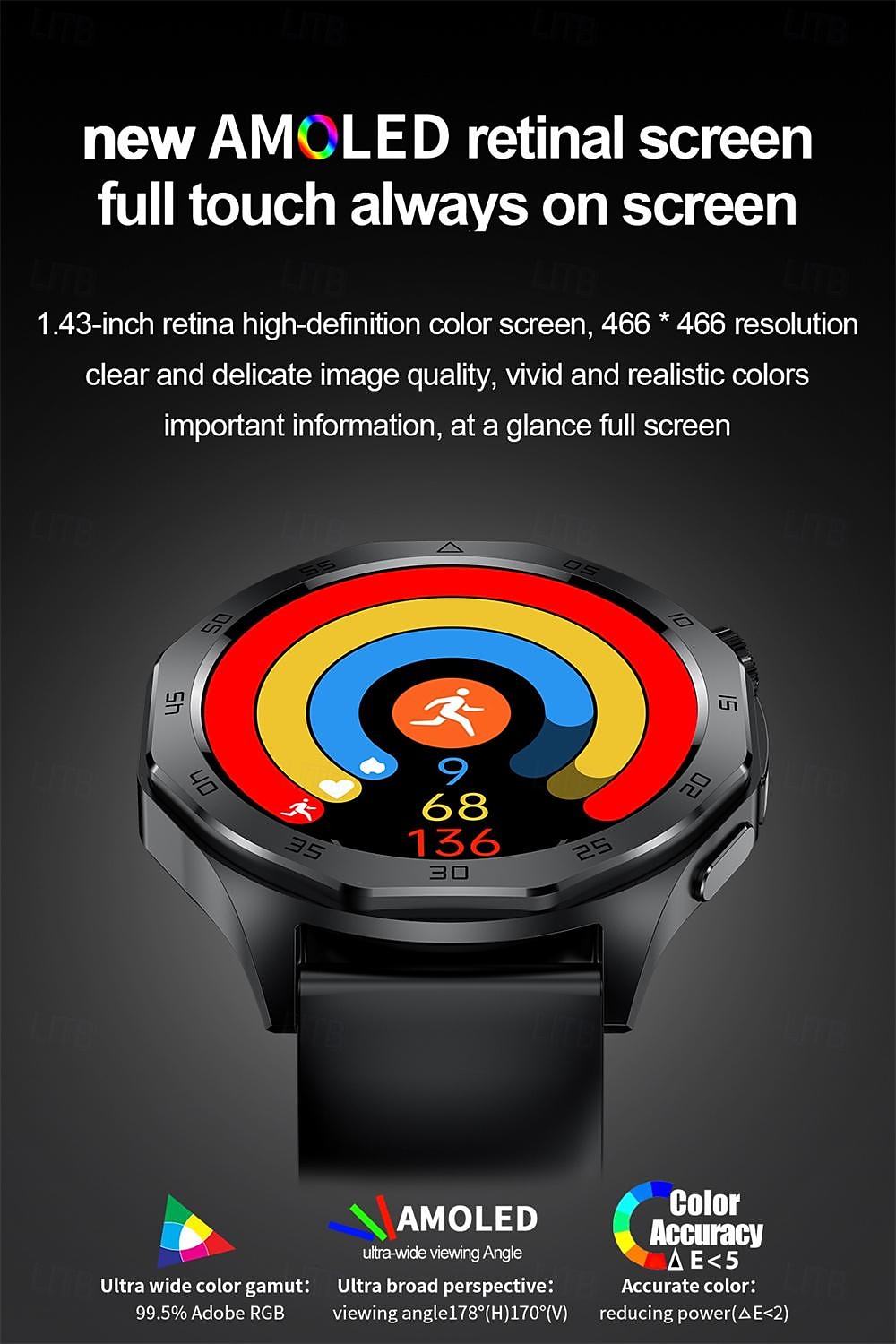 E480 Умные часы 1.43 дюймовый Смарт Часы Bluetooth ЭКГ + PPG Контроль температуры Педометр Совместим с Android iOS Женский Мужчины Длительное время ожидания Хендс-фри звонки Водонепроницаемый IP 67 2025 - $76.99 –P3