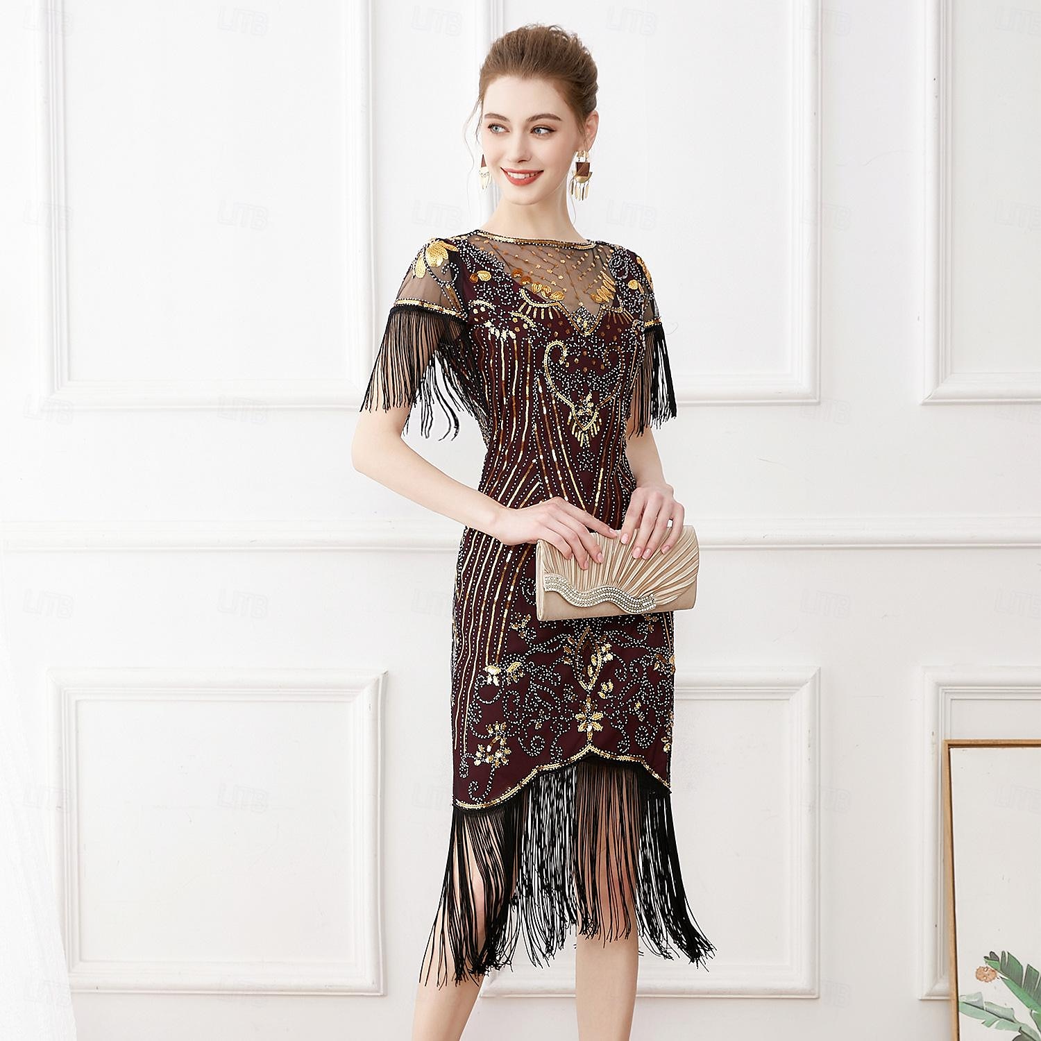 Retro / vintage De livlige 20-årene 1920-tallet Flapper kjole Cosplay kostyme Drakter Den store Gatsby Bryllupsgjest Paljetter Dusk Dame Jul Halloween Karneval Halloween Fest / aften 2025 - $83.99 –P5