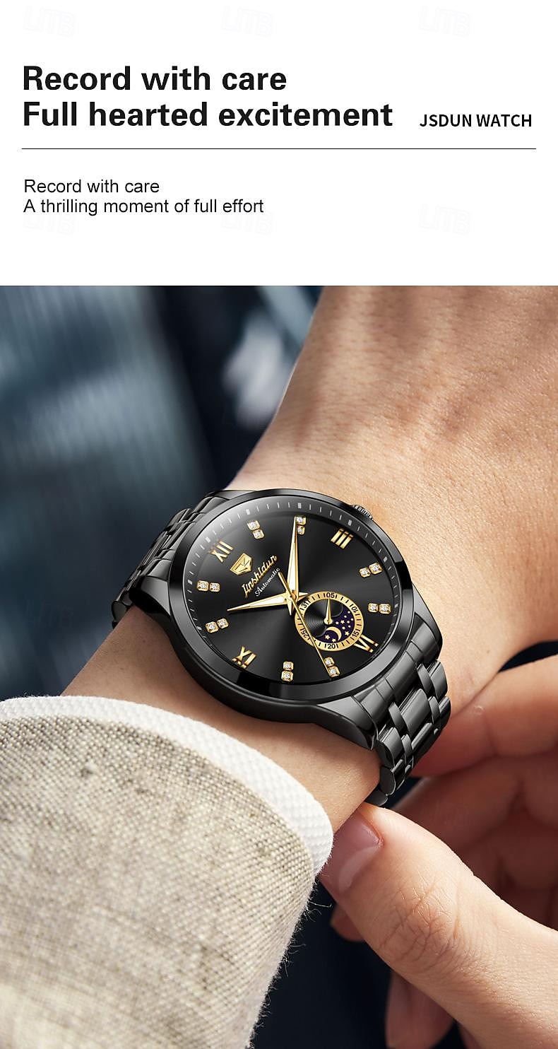 Heren mechanische horloges Creatief Modieus Zakelijk Polshorloge Automatisch opwindmechanisme Weergave maanfase Lichtgevend WATERDICHT Teräs Horloge 2025 - $77.99 –P4