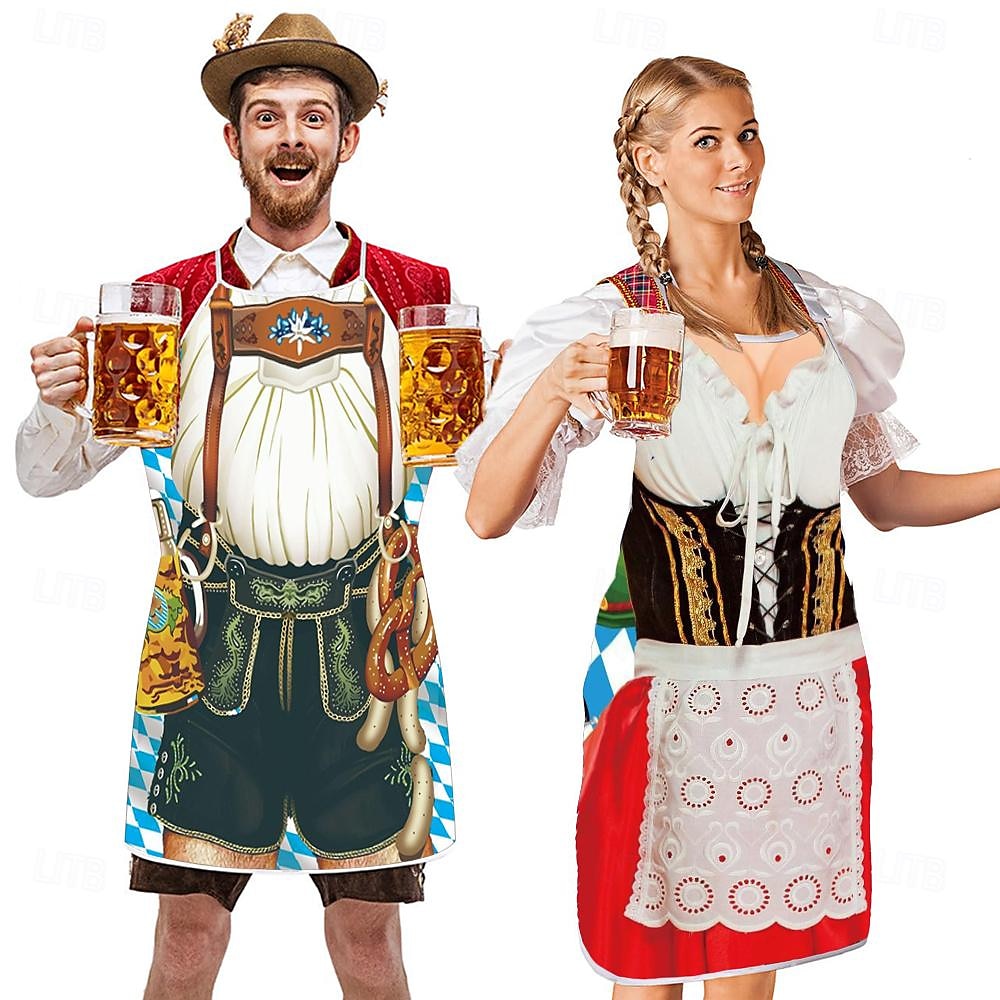 páry 2ks oktoberfest pivní zástěra dirndl trachtenkleider potisky legrační kostým oktoberfest pár bavorský kostým tradiční styl wiesn karneval látková zástěra halloween karneval 2025 - CAD $11.99 –P9