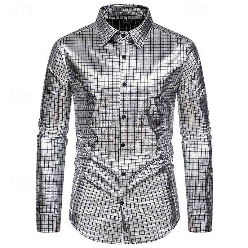 Disko 1980er Glänzend Metallisch Bluse / Hemd Maskerade Disco Kariert Herren Karnevalskostüm Maskerade Party / Abend Pride Parade Pride-Monat Erwachsene Hemd 2025 - $32.99 –P2