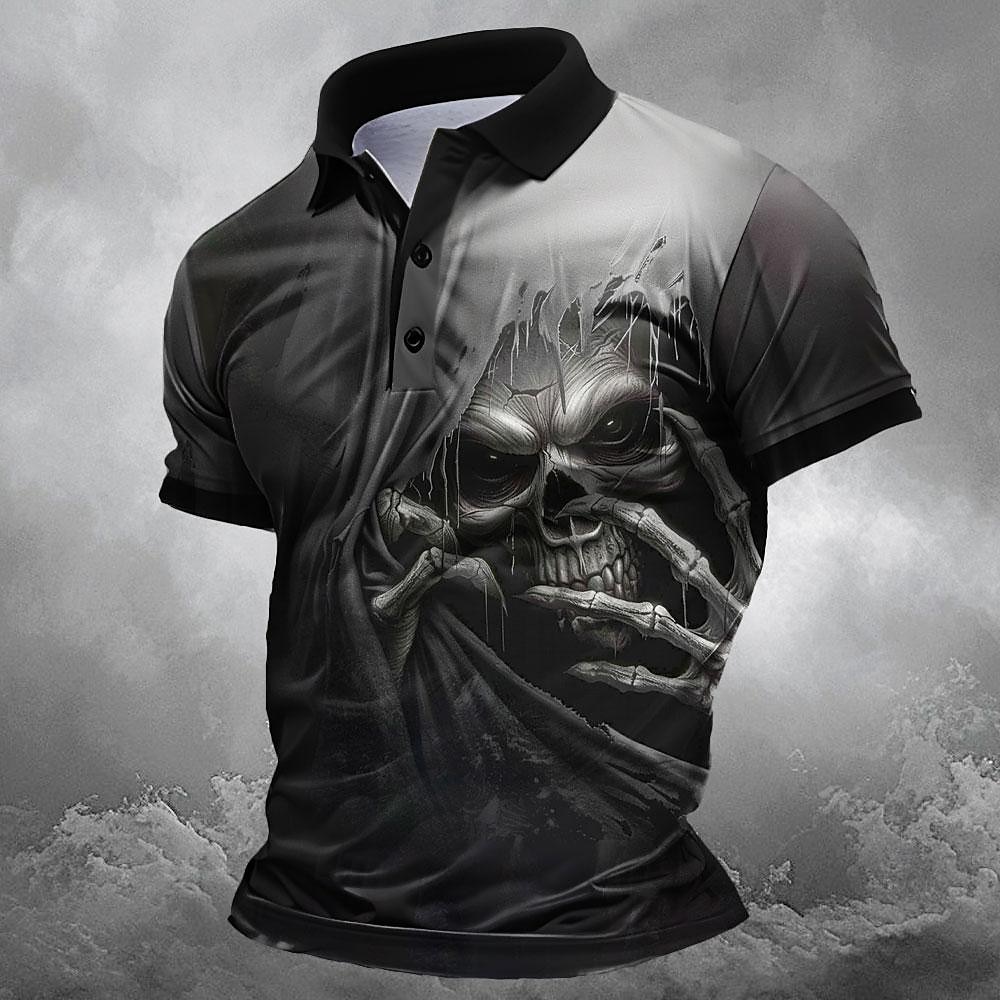 Herren Schädel Poloshirts Golfshirt Kurzarm Polo-Shirts Hemden mit Kragen Horror Streetwear Festivalkleidung Party-Outfits Knöpfe 3D-Druck Sommer Frühling Schwarz 2025 - $22.99 –P1