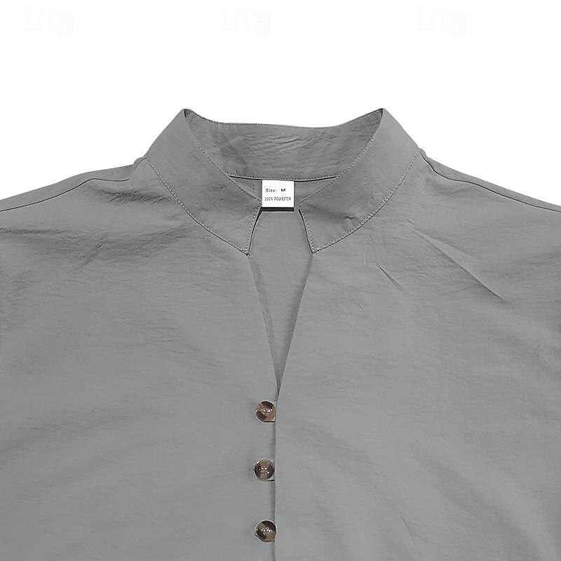Miesten Paita pellava paita Kiinalainen kauluspaita Mandarin kauluspaita Rento paita Button Up paita Tavallinen Loma Katu Musta Valkoinen Punastuvan vaaleanpunainen Khaki Lyhythihainen isoisän kaulus 2025 - $24.99 –P18