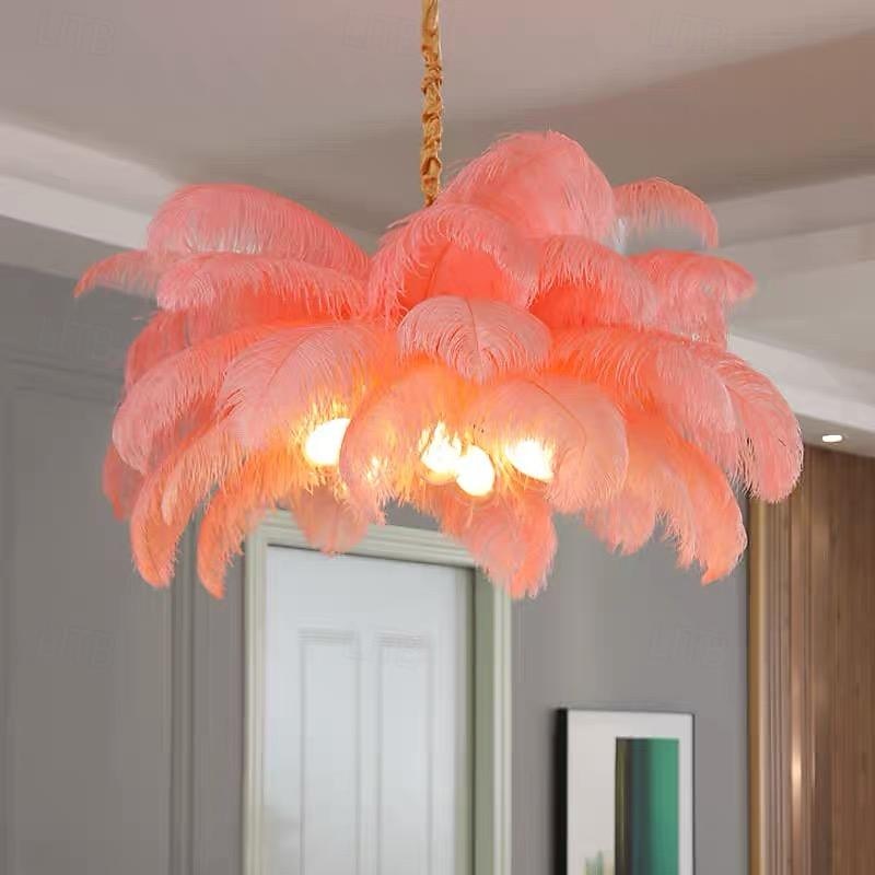 LED Pendant Light Chandelier Gorgeous Extra Large 80cm Ostrich Feather Bouquet 5-light Pendant Light Romantic Mounted Lighting Fixture for Restaurant Bedroom Chain Adjustable 2025 - $464.39 –P2