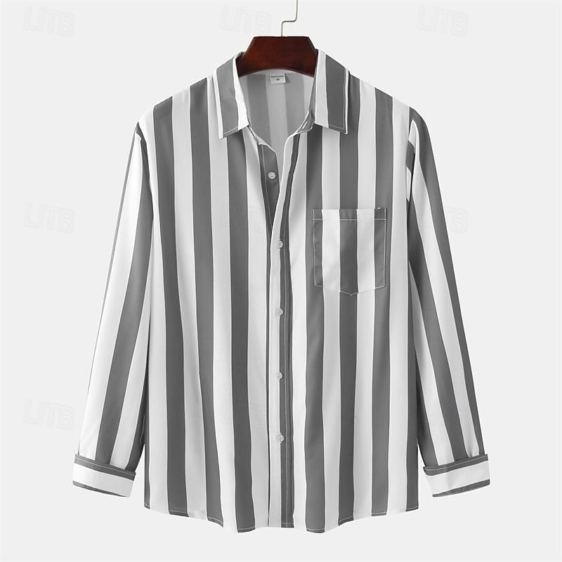 Voor heren Overhemd Zomer overhemd Normaal shirt Strand hemd Overhemd met knopen Gestreepte shirts Zwart Geel Lichtgroen Blozend Roze Koningsblauw Lange mouw Gestreept Revers Vakantie Hawaii 2025 - $22.99 –P14