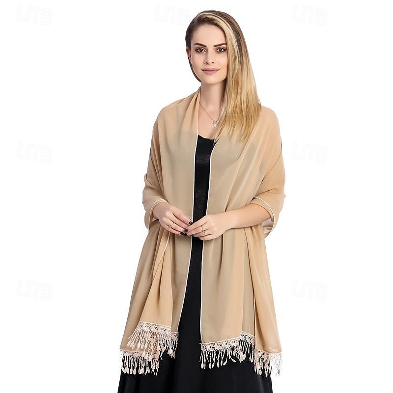 chiffon sjal wraps med blonder frynser damer, myke lette pashmina sjal for kvinner 2025 - $24.99 –P6