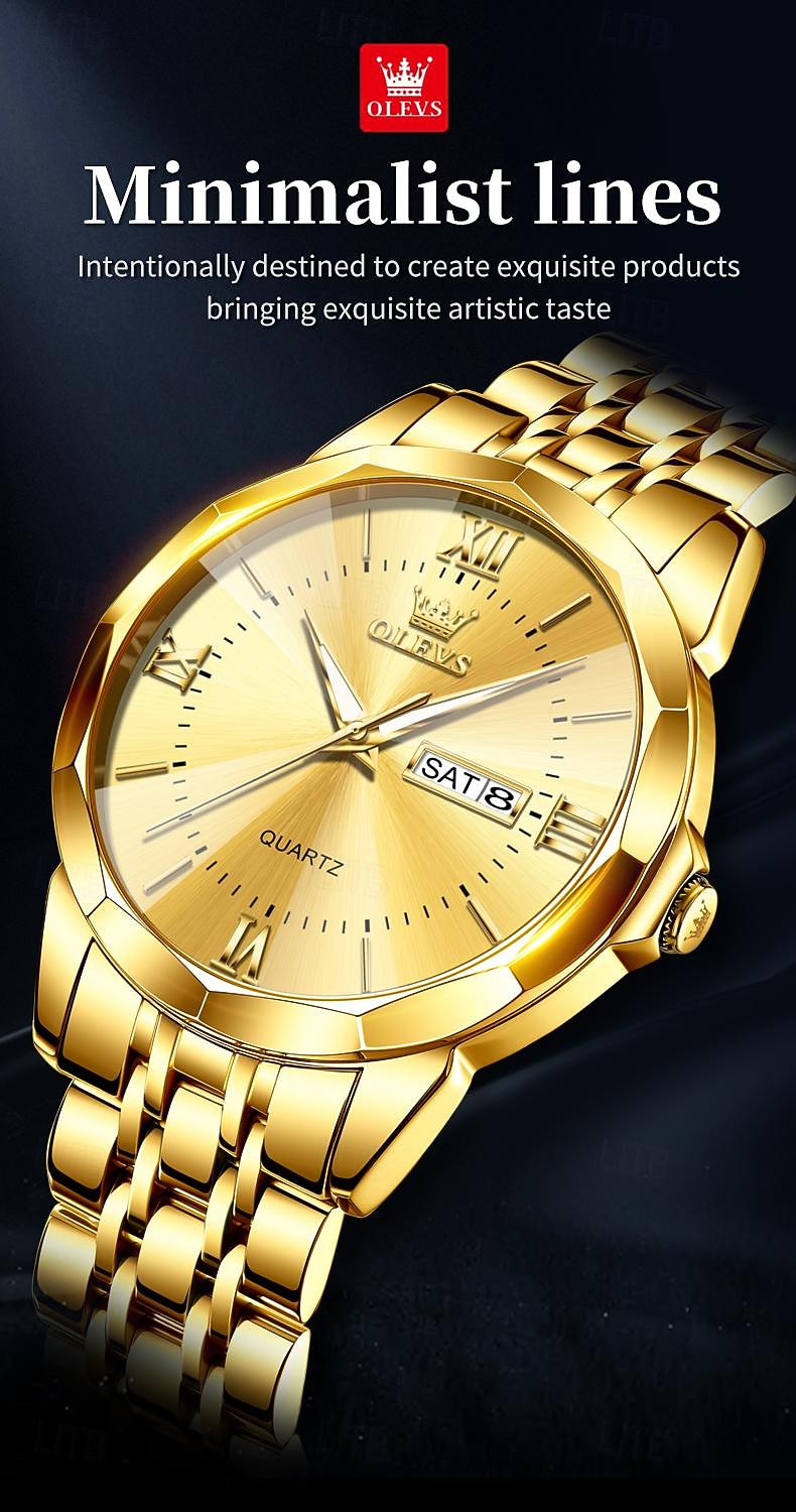 Часы OLEVS Мужские Кварцевые Роскошные Большие Циферблат Модные Бизнес Светящиеся Календарь Дата Водонепроницаемые Часы С Ремешком Из Нержавеющей Стали 2026 - $39.99 –P1