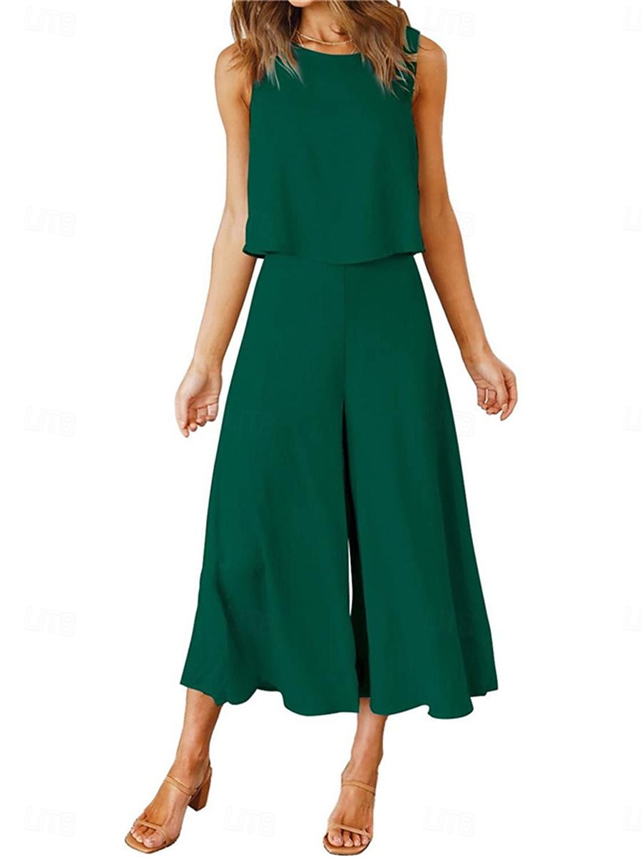 Naisten Hihaton Leveät housut Hihaton Tiukka pyöreä kaula-aukko Tavallinen Perus Kausaliteetti Viikonloppu Musta Punastuvan vaaleanpunainen Laivaston sininen Kesä Normaali 2026 - $39.99 –P3