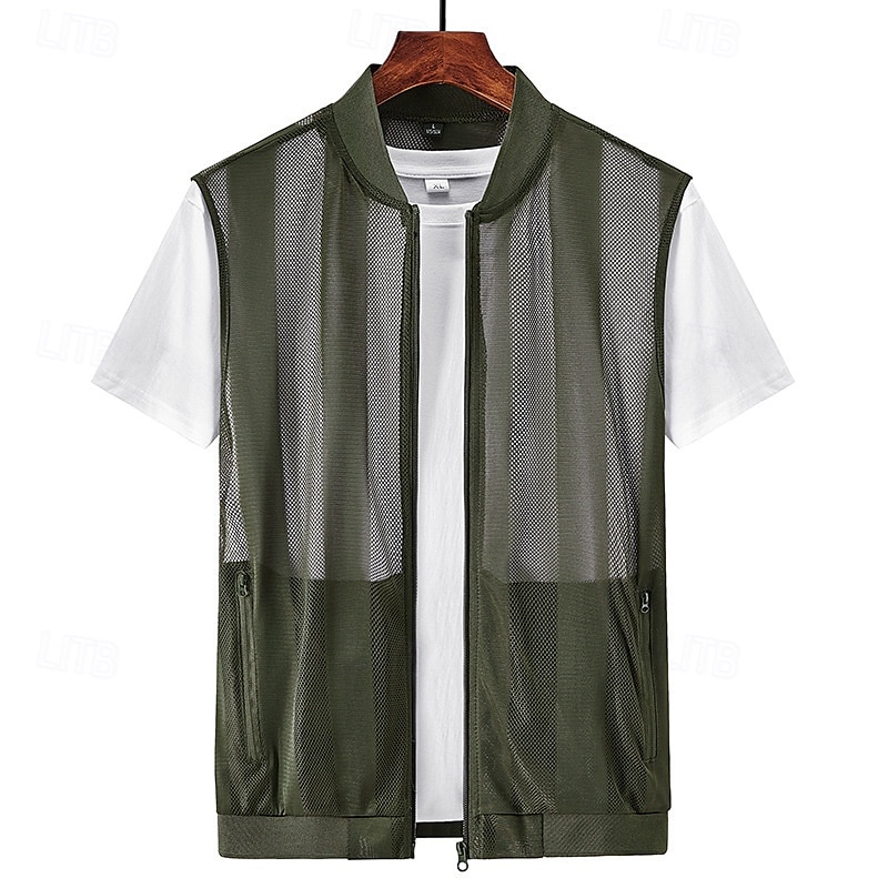 Men's Vest Gilet Fishing Vest Hiking Vest Gilet Jacket Outdoor Street Daily Going out Streetwear Casual Spring Fall Pocket Polyester Nylon Breathable Plain Zipper Stand Collar Regular Fit Black White 2026 - $24.99 –P8