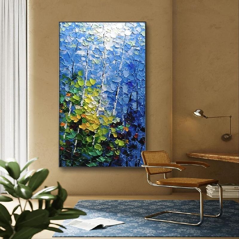 3d bleu forêt peinture à la main grande toile verticale peinture à l'huile mur art arbre toile abstraite à la main longue mur étroit decoroversize peinture à l'huile grand abstrait bleu décoration de 2025 ? $61.99 –P3