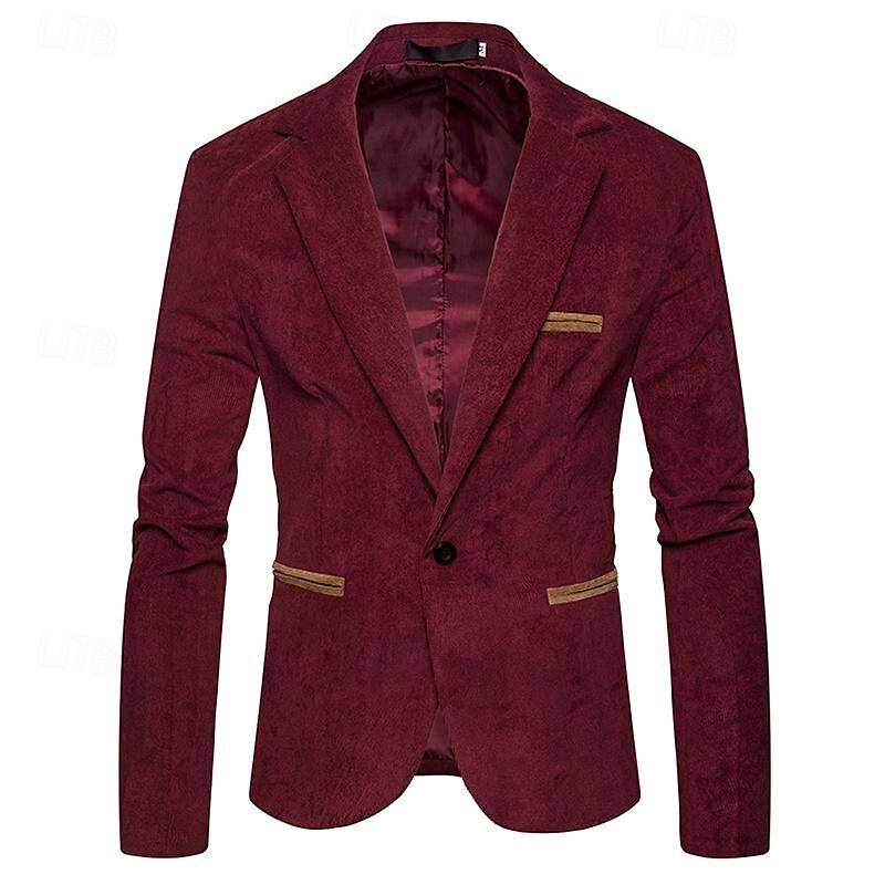 Hombre chaqueta Negocio Fiesta de Cóctel Fiesta de Boda Moda Casual Primavera & Otoño Pana Plano Botón Bolsillo Cómodo Botonadura Simple Chaqueta de sport Burdeos Azul Marino Color Caquí 2025 - $44.99 –P5