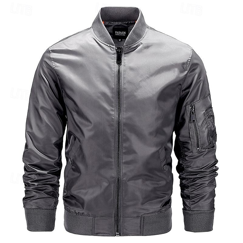 Herren Bomberjacke übergangsjacke Ausgehen Tasche Frühling & Herbst Einfach Klassisch Stehkragen Regulär Schwarz Gelb Rot Königliches Blau Hellgrau Jacken 2025 - $47.99 –P8