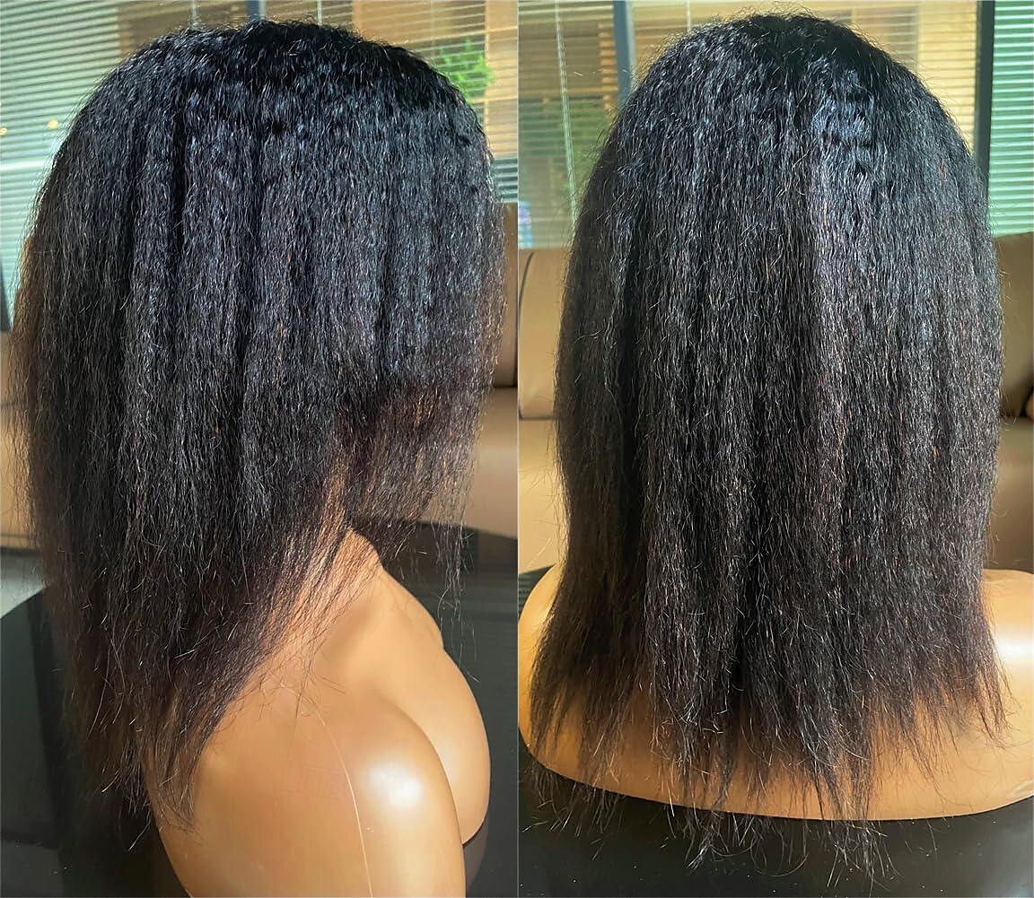 Human Hair Wig Short Medium Length kinky Straight Yaki Straight Side Part With Bangs Black Natural Color Natural Black Women Adjustable Thick Machine Made Capless Brazilian Hair All Natural Black #1B 2025 - $87.99 –P5