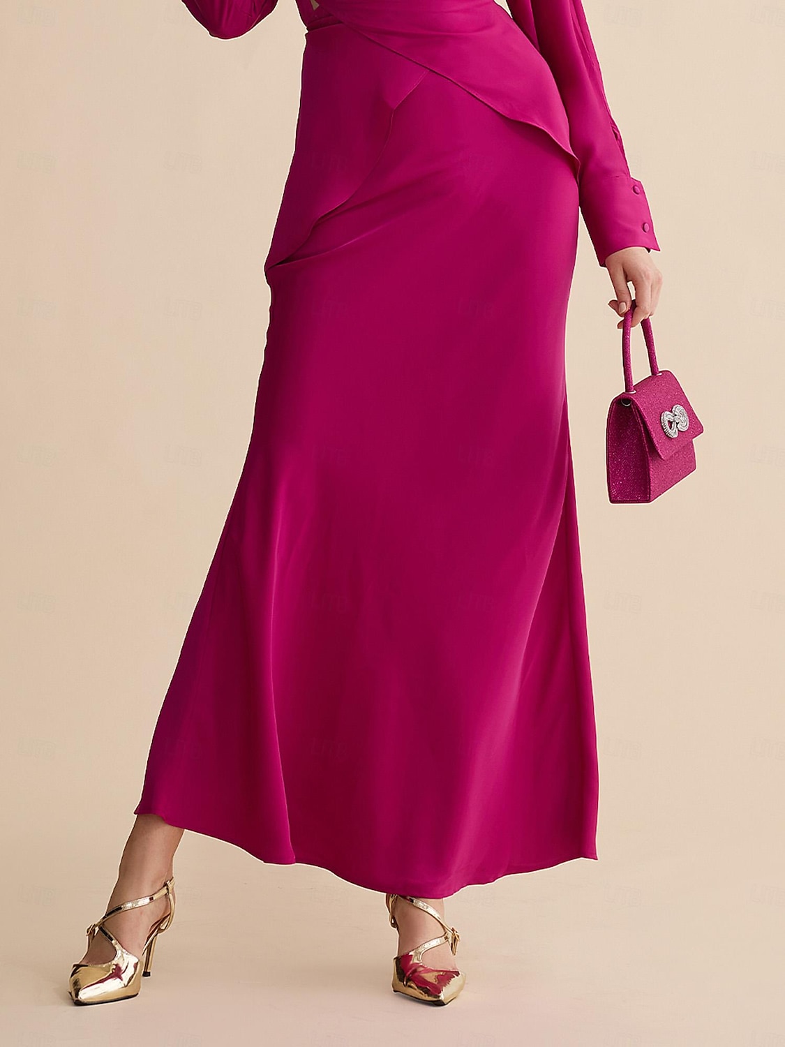elegante feest maxi rok van satijnen bruiloftsgast met middelhoge taille 2025 - $41.99 –P1