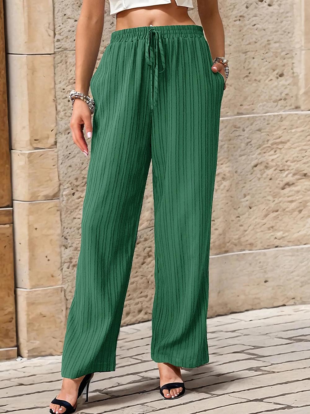Women's Pants Trousers Fashion Long Plain Side Pockets Elastic Drawstring Design Breathability Comfortable Micro-elastic Casual Daily Black Blue Brown Green Spring & Summer Regular Fit 2025 - $24.99 –P15