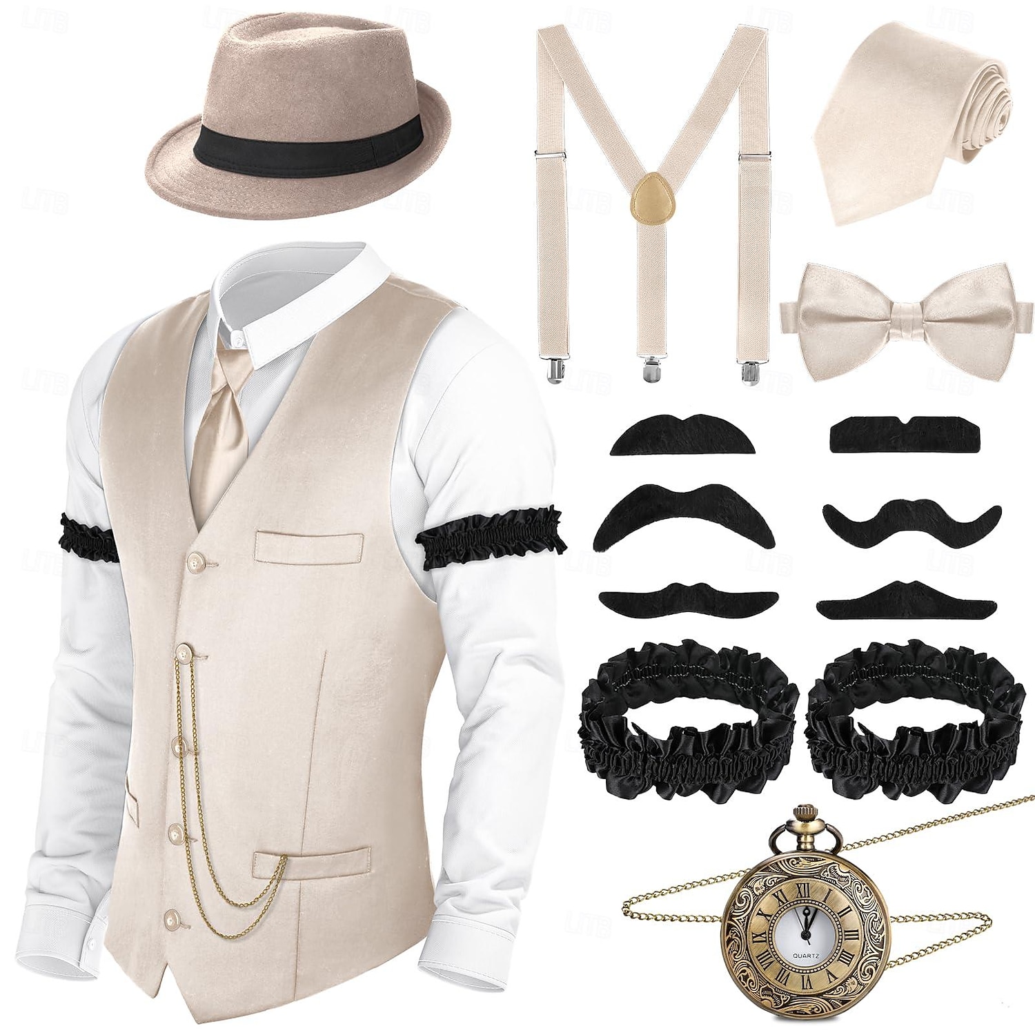 Ретро Бурные 20-е 1920-е годы Инвентарь Жилет Панама шляпа Великий Гэтсби чарльстон барин Мода Маскарадный костюм Муж. Рождество Хэллоуин Карнавал Выпускной Девичник фестиваль Взрослые 2026 - $51.99 –P10
