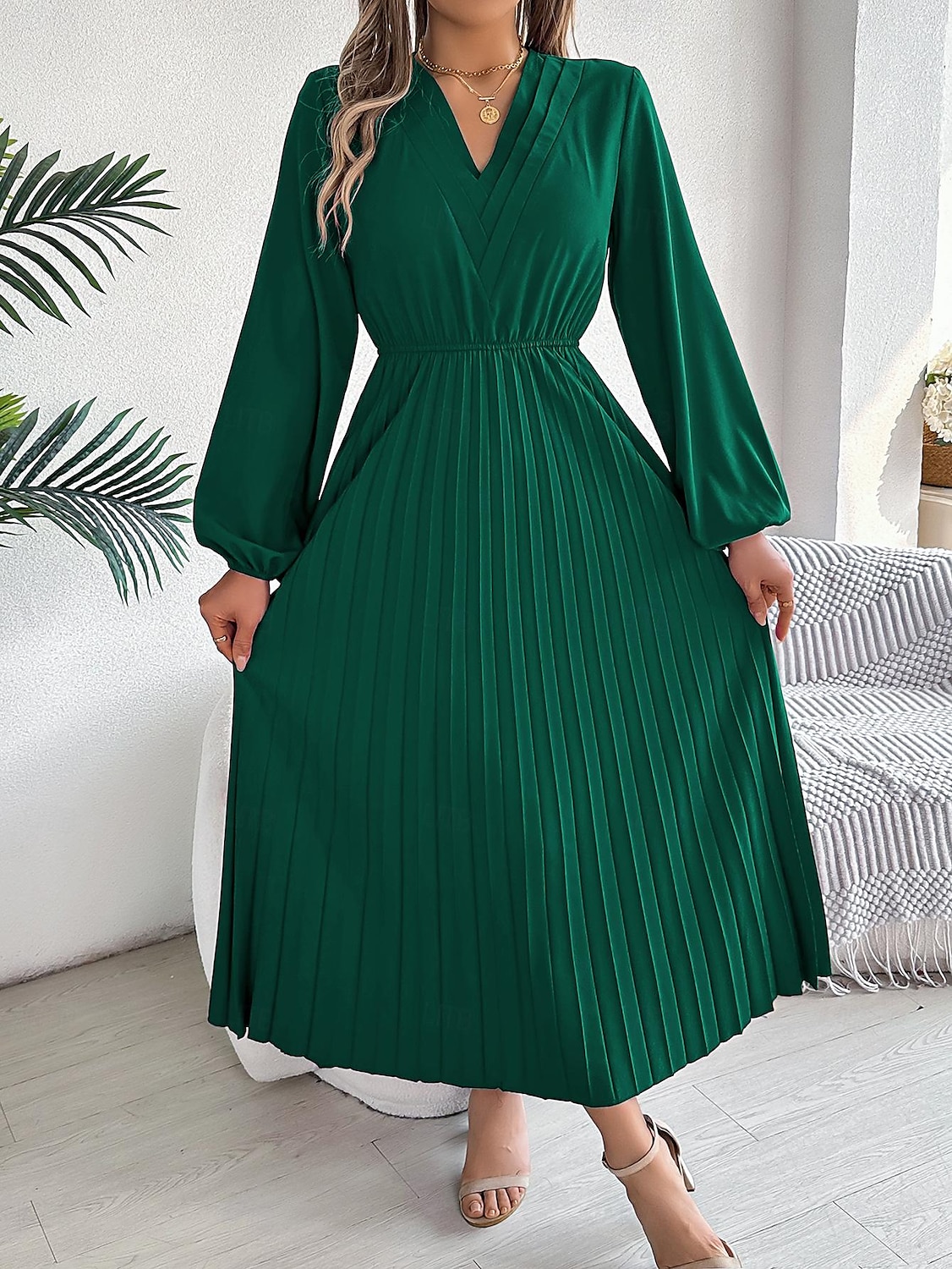 Per donna Abito da lavoro Abito linea A Di tendenza Ufficio Moda da lavoro Rimborsate Abito lungo Abito lungo A pieghe A V Manica lunga Liscio Standard Nero Vino Marrone Primavera Autunno S M L XL del 2025 a $39.99 –P1