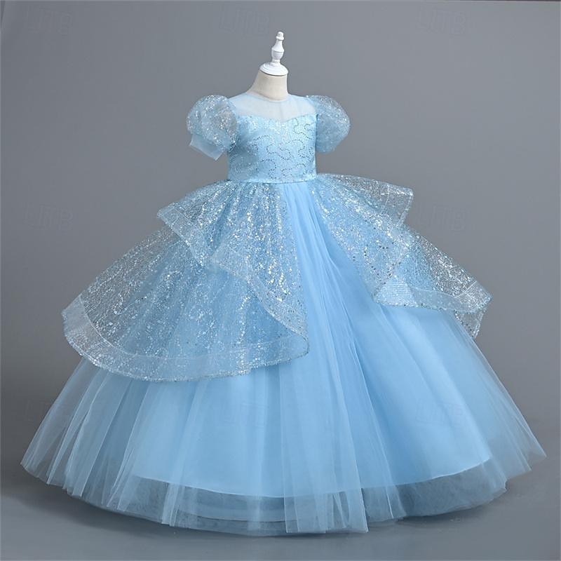 Flower Girl Dress Girls' Party Dress Performance Wedding Party Princess Beautiful Sweet Sequins Mesh Solid Color Short Sleeve Crew Neck White Pink 4-12 Years 2025 - $43.99 –P2