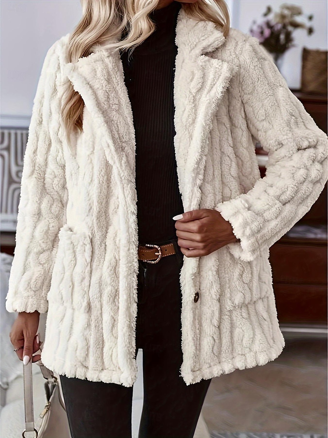 Damen Freizeitjacke warm halten Tasche Brautkleider schlicht Feste Farbe Täglich Vorne geknöpft Lang V Ausschnitt Lockere Passform Langarm Oberbekleidung Beige Frühling Herbst 2025 - $39.99 –P3