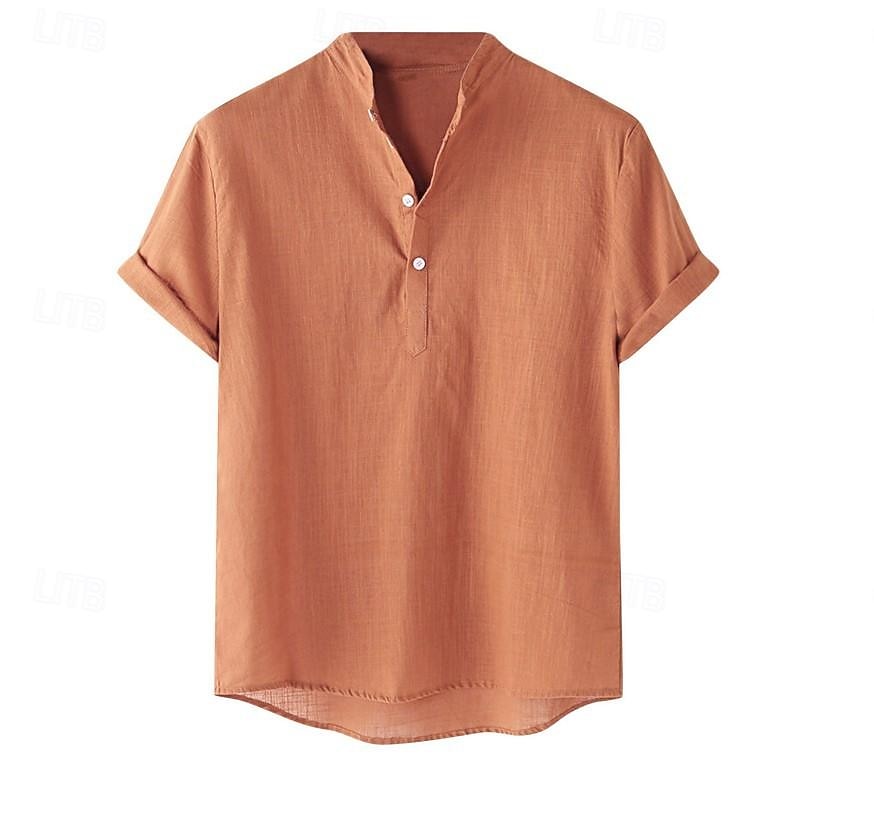 Homme Chemise en lin Chemise à col chinois Chemise à col mao Chemise d'été Chemise de Plage Couleur Unie Extérieur Vacances Noir Blanche bleu marine Marron Manche Courte Col montant Printemps de 2025 ? $19.49 –P6