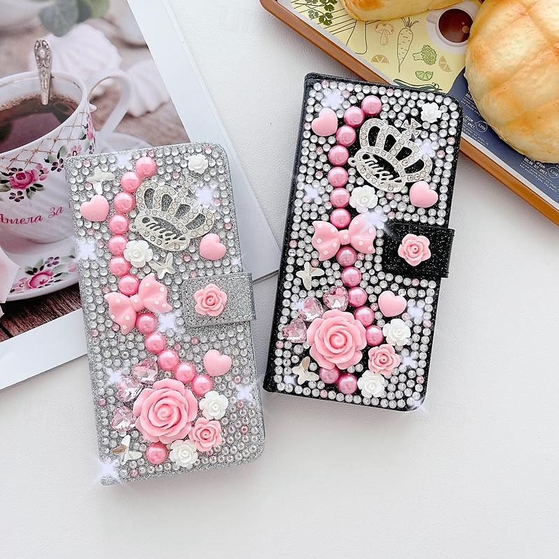 Phone Case For Samsung Galaxy iPhone 16 iPhone 15 Pro Max Plus iPhone 14 13 12 11 Pro Max Plus Mini SE Wallet Case for Women Girl with Stand Holder Magnetic Bling Glitter Shiny Flower Floral TPU 2025 - $28.99 –P8
