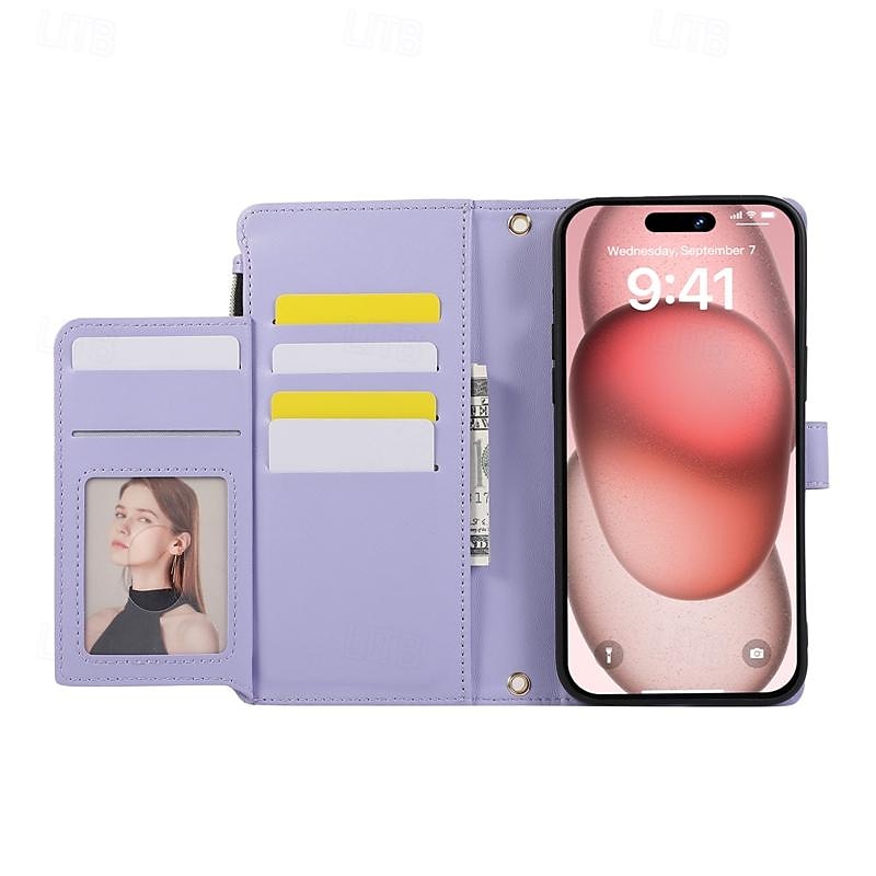 Phone Case For Samsung Galaxy iPhone 16 iPhone 15 Pro Max Plus iPhone 14 13 12 11 Pro Max Plus Mini Wallet Case with Stand Holder Magnetic Zipper Retro TPU PU Leather 2025 - $21.99 –P12