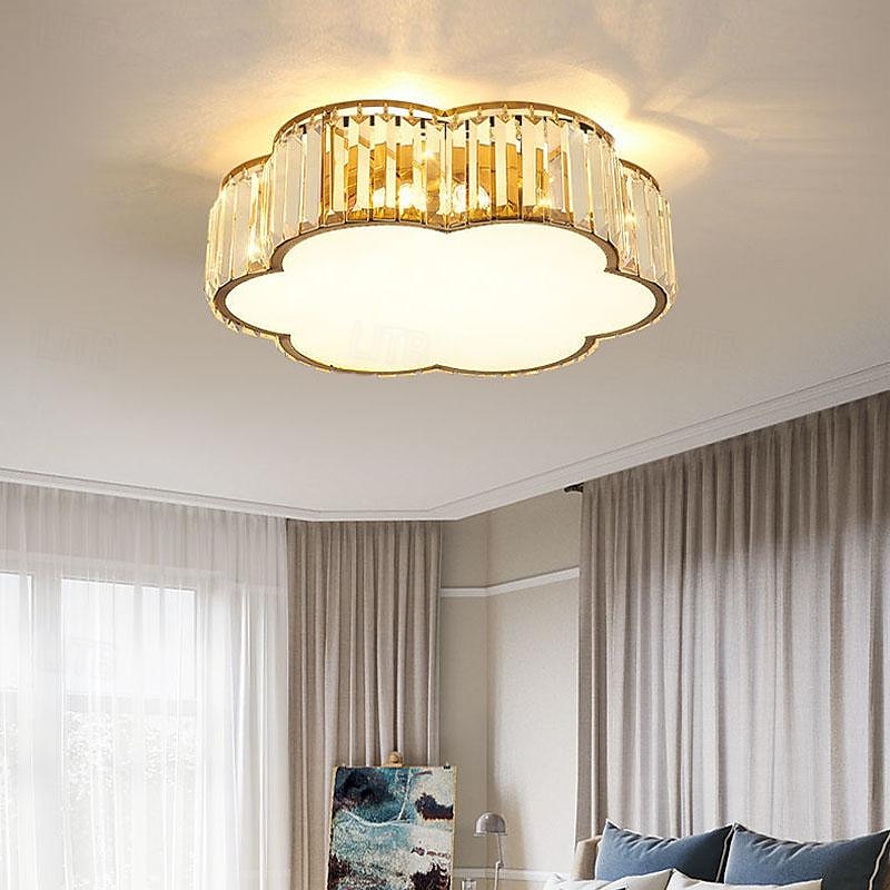 plafoniere a led plafoniera in cristallo sorgente luminosa a 3 colori 30/40 / 50cm fiore a 3 luci montaggio ad incasso dimmerabile moderno stile nordico cristallo metallo e27 per camera da letto del 2025 a $136.99 –P8