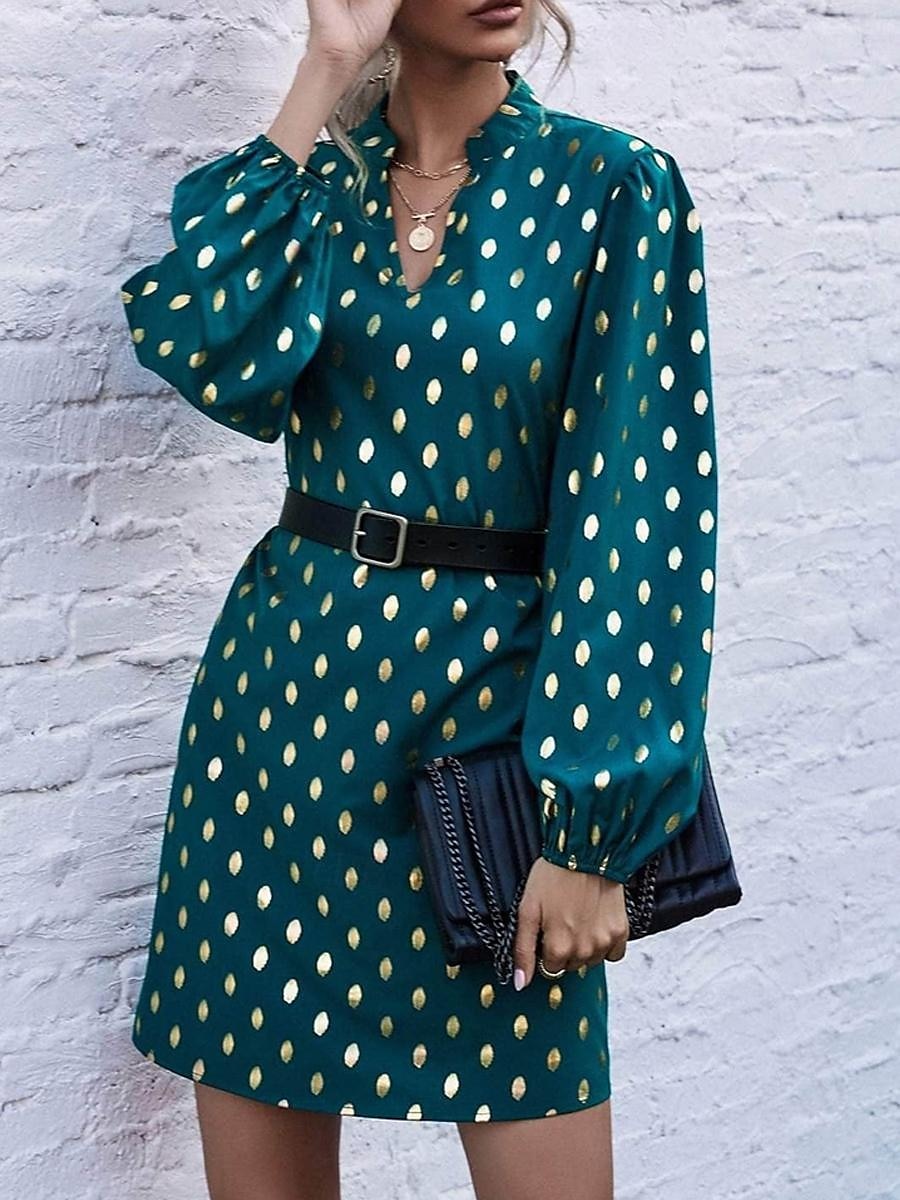 dames polkadot print getande hals mini jurk stijlvol feest dagelijks lange mouw herfst 2025 - $41.99 –P1