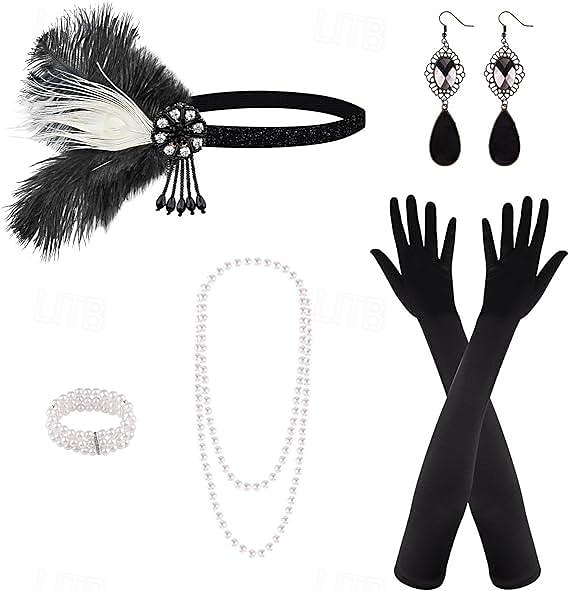 Szüret 1920-as évek A nagy Gatsby Flapper fejpánt Kiegészítő készlet Charleston Esküvői Vendég Toll Divat Női Álarcos mulatság Esküvői fogadás Lánybúcsú Fesztivál Felnőttek Kesztyűk Még több 2025 - $21.99 –P2