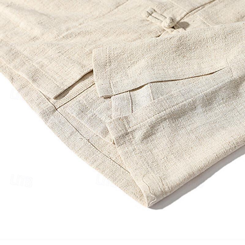 Per uomo Camicia camicia di lino Camicia con colletto cinese Camicia con colletto alla coreana Maglietta informale Camicia di cotone Liscio Da mare Strada Nero Bianco Blu Beige Maniche a 3/4 Alla del 2025 a $30.99 –P6
