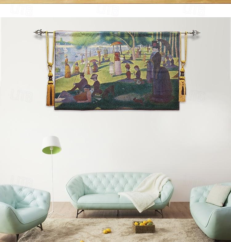 jacquard woven tapestry gobelin aubusson wall art hanging aubusson large tapestry reproduction loom weaving cotton un dimanche après-midi à l'île de la grande jatte (without tassels and rod) de 2025 ? $144.99 –P6