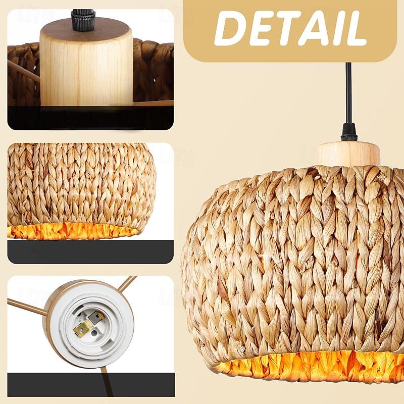 led pendnat light rattan lantern design candelabru retro 30cm candelabru iluminatul de tavan este aplicabil pentru camera de zi dormitor restaurant cafenea bar restaurant club 2025 - $135.99 –P2