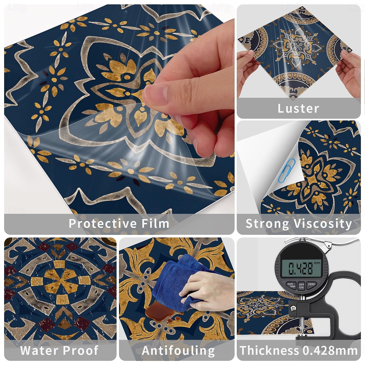 2026年 24枚のモロッコ風タイルステッカー、厚手のクリスタルフィルムPVC壁用デカール、防水 &耐油性、取り外し可能なレトロなタイル壁装飾、バスルーム、キッチン、ヴィンテージホーム  コレクション – $11.99 –P3