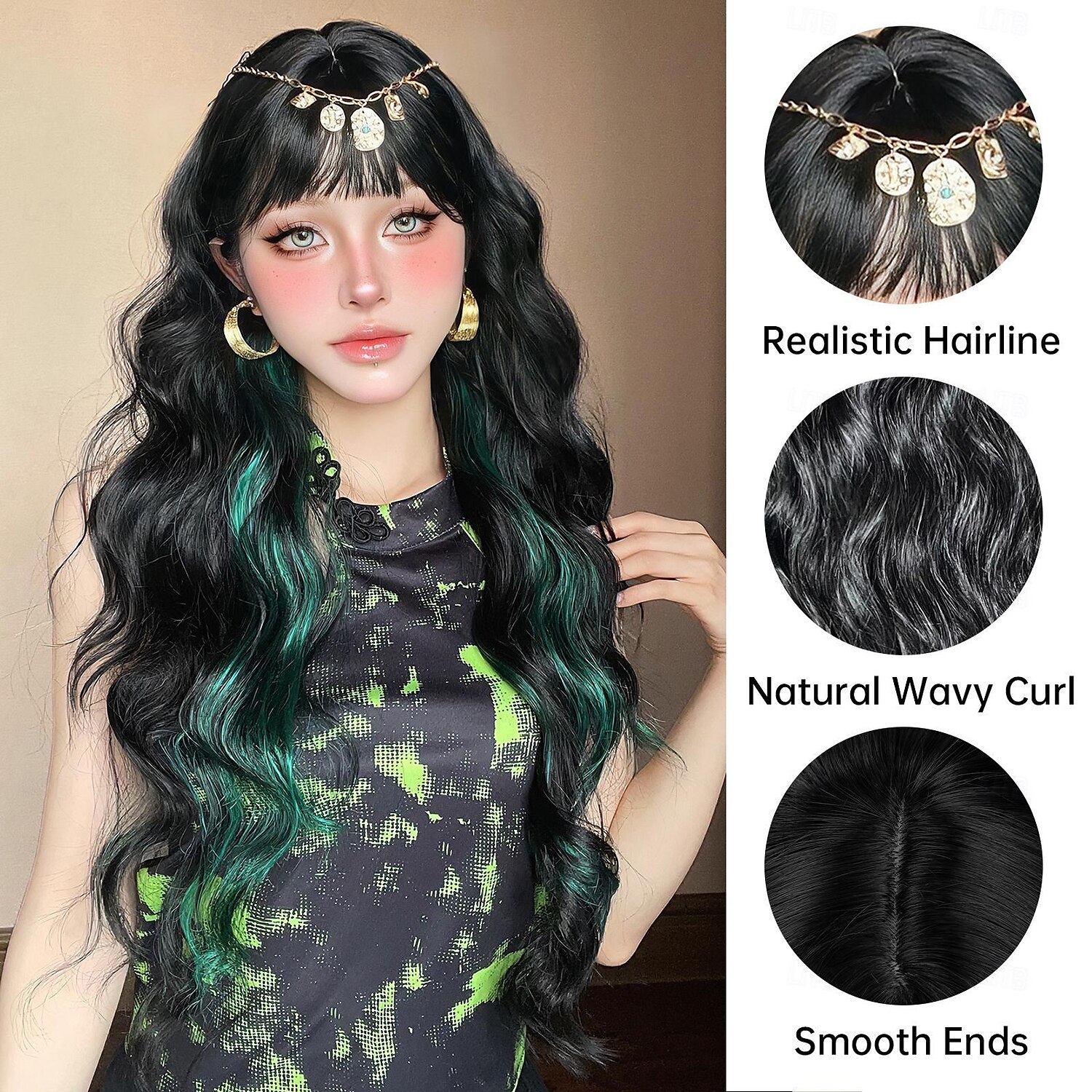 Synthetische pruiken Uniformen carrière Kostuums Prinses Gekruld Golvend Middelste stuk Gelaagd kapsel Machinegemaakt Pruik 71.1 cm Zwart / groen Synthetisch haar Dames Cosplay Feest Modieus Zwart 2025 - $25.99 –P2
