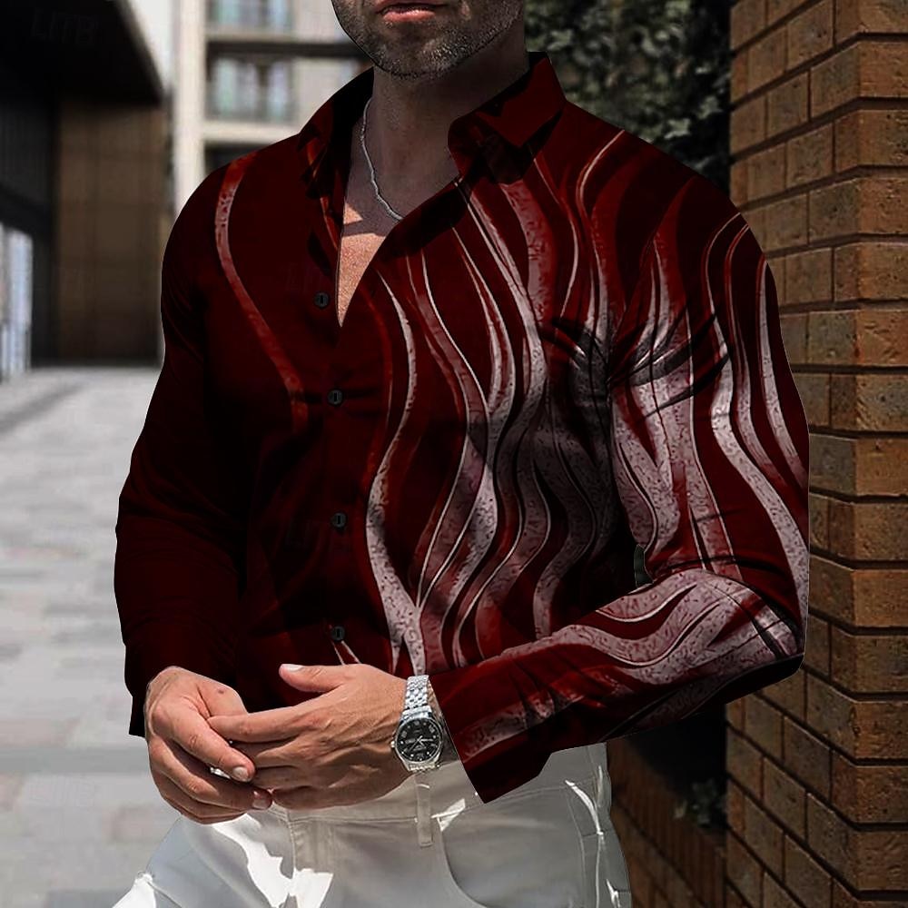 Hombre Diseño Geométrico Línea Abotonar la camisa Camisas estampadas Manga Larga Informal de negocios Formal Diario Otoño Invierno Primavera verano Cuello Vuelto Camisas con cuello Botones Estampado 2026 - $28.99 –P4